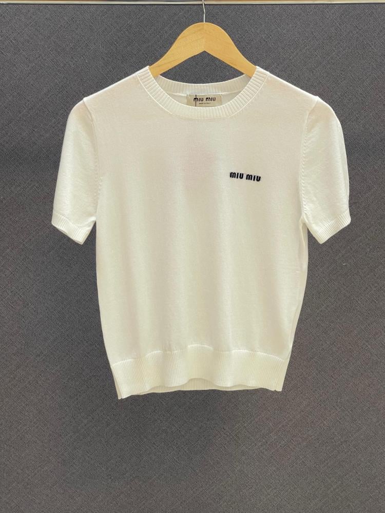 Miu Miu Women's Elegant White Half Sleeve Sweater