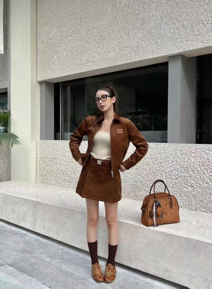 Miu Miu Women's Winter Set: Skirt and Jacket in Brown - E-SEVEN STORE