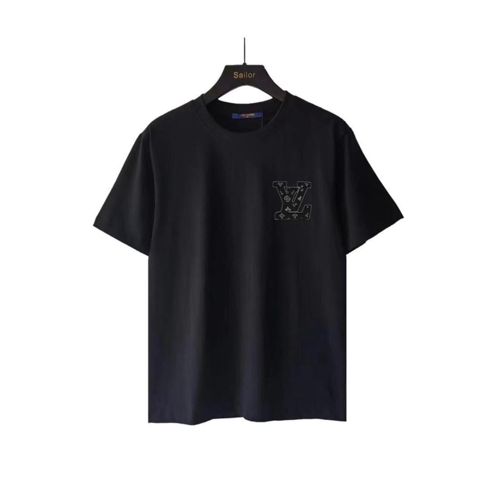 Louis Vuitton Short Sleeve Monogram Embroidered Black T-Shirt - E