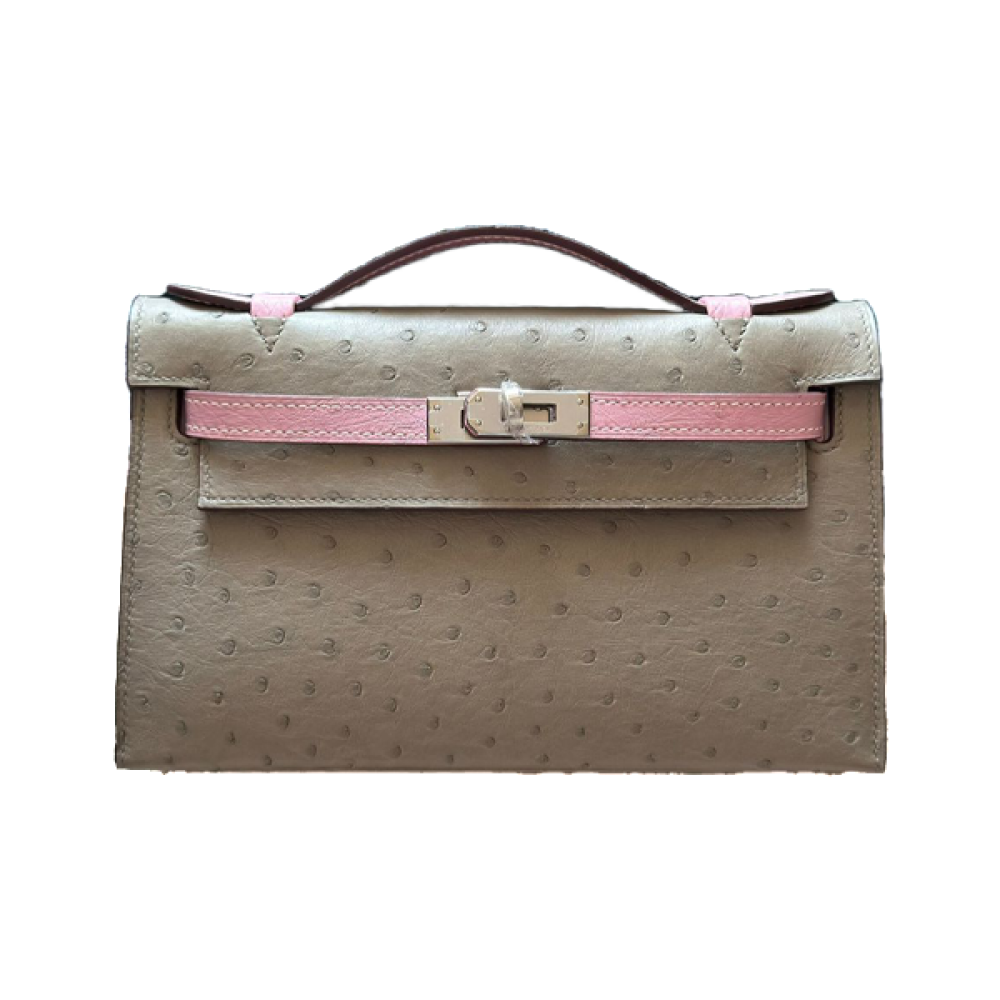 Elegant Hermes Kelly bag for women, gray and pink - E-SEVEN