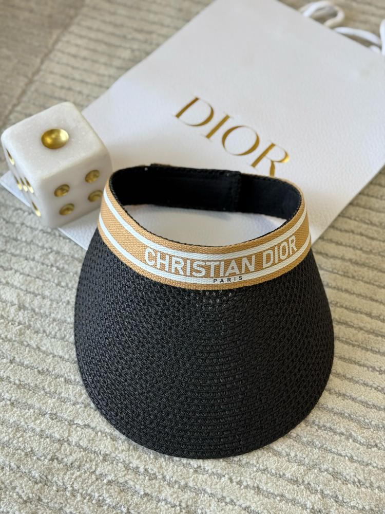 Dior crochet cap for women, black, with beige back strap and brand