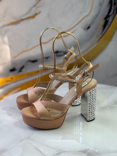 Miu Miu Platform Party Sandals with High Heels and Beige
