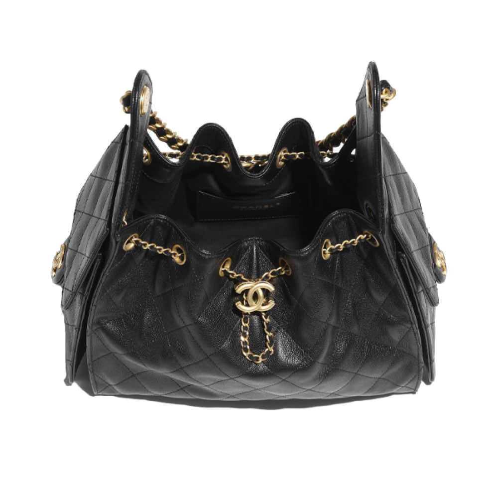 ken様 Chanel 25cm black grain leather bag with gold chain - E