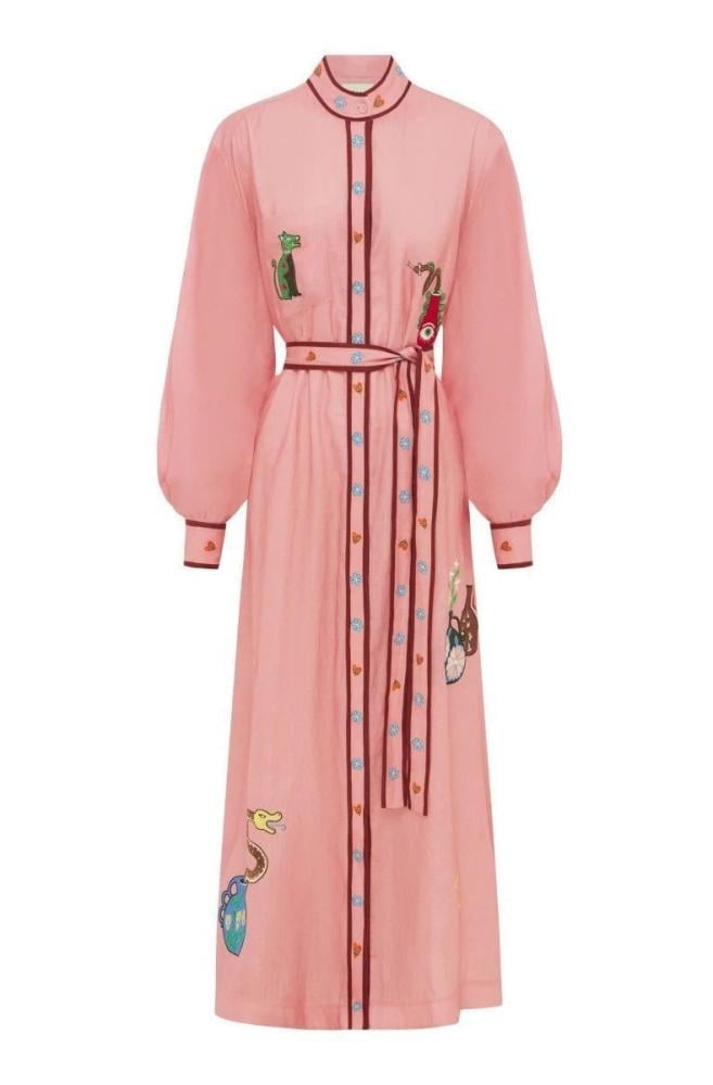 Ames Timmy Pink Sporty Long Dress with Belt and Long Sleeves