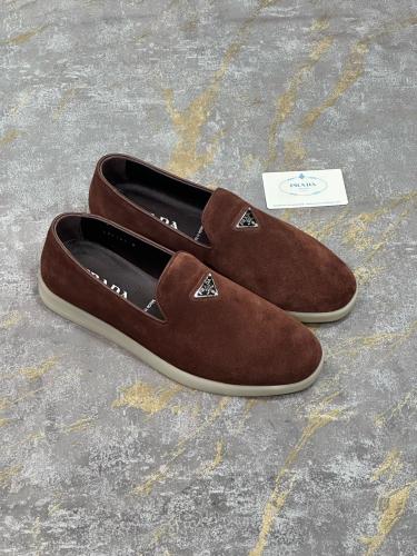 Prada Men's Easy-On Suede Loafers in Luxury Brown - E-SEVEN STORE