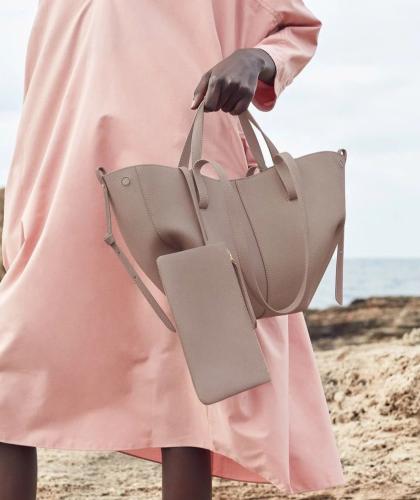 Tot Bag Pauline Luxury Leather 32cm Modern Design Beige | ESEVEN STORE