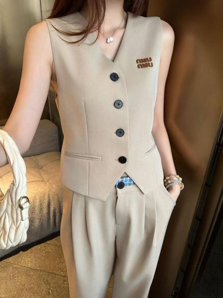 Miu Miu Women's Summer Set: Beige Vest and Pants - E-SEVEN STORE