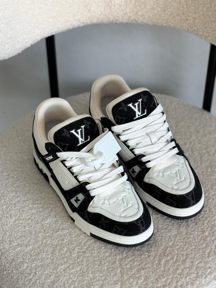 LV Trainer Men's Sneakers in Black Denim with White