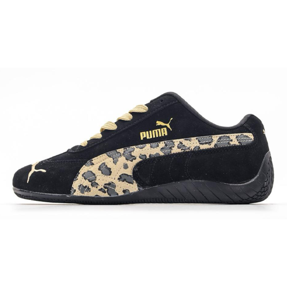 Puma Speedcat Lace-Up Shoes in Black with Tiger Print - E