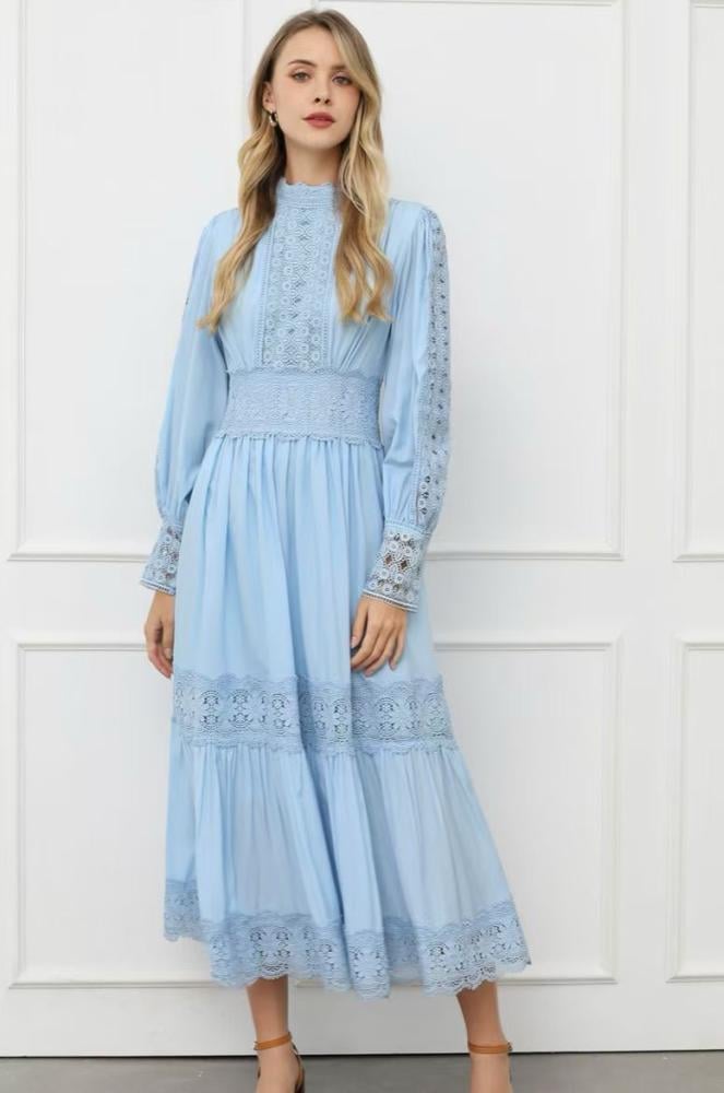Zimmermann Modest Midi Dress with Lace in Sky Blue