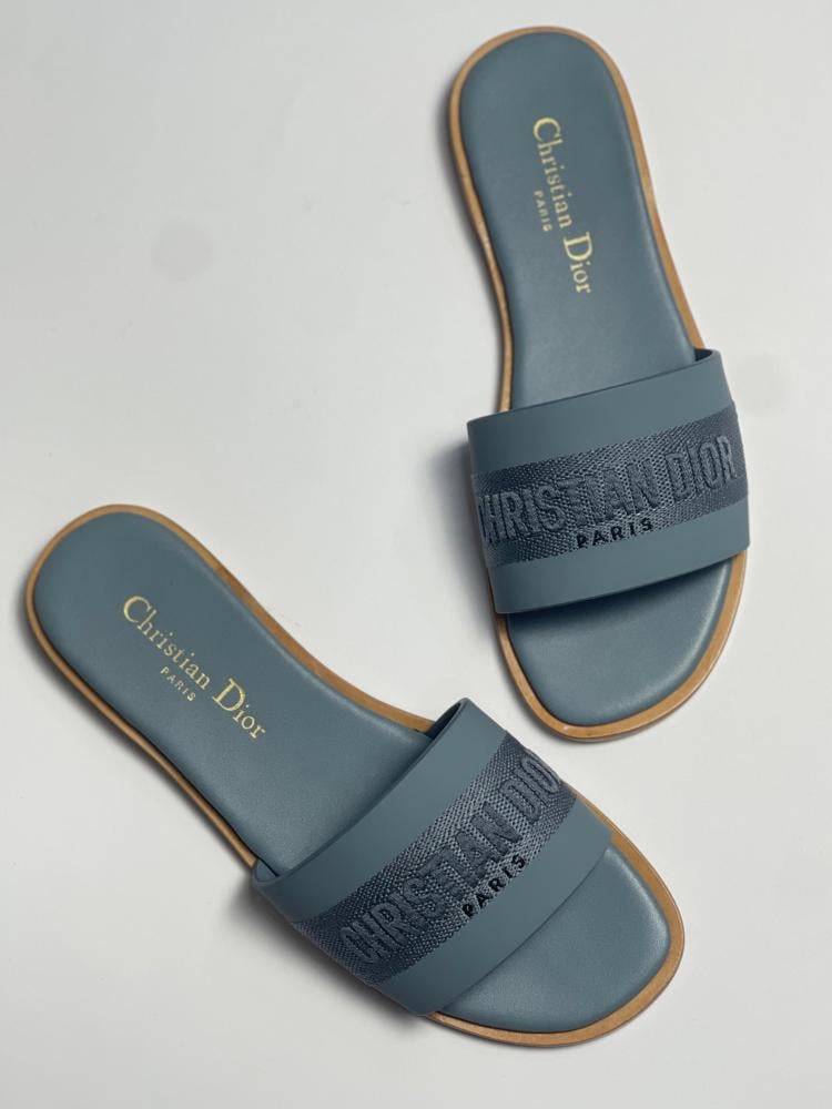 Dior comfortable flat fabric slippers in navy blue E-SEVEN STORE