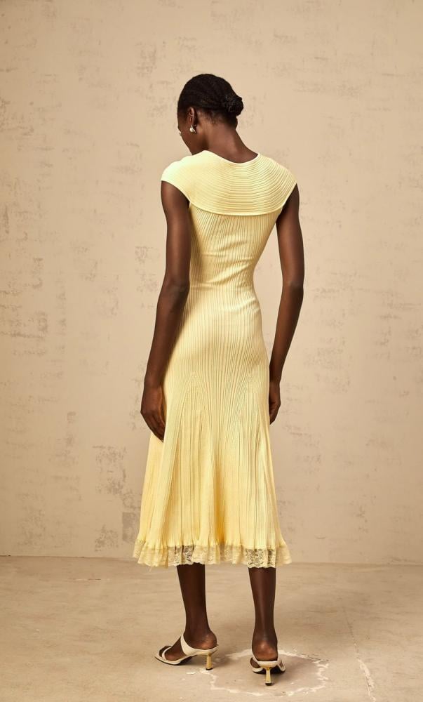 Self-portrait midi dress with cross-neck, yellow - E-SEVEN STORE