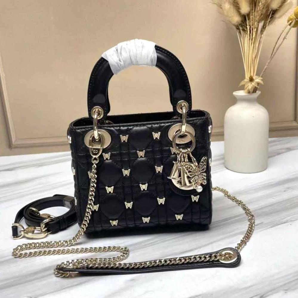 Lady Dior women's handbag, elegant design, black color