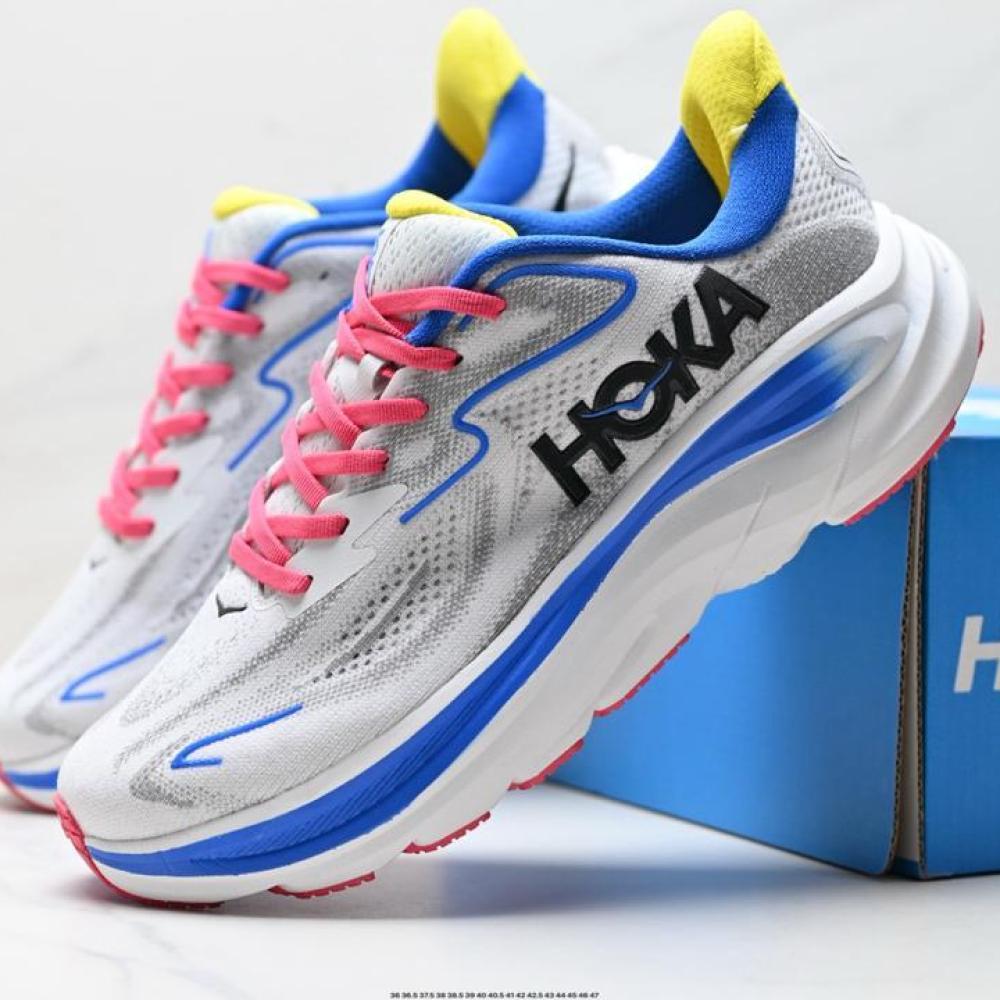 Hoka Clifton 10 Mesh Running Shoes, Grey/Blue E-SEVEN STORE