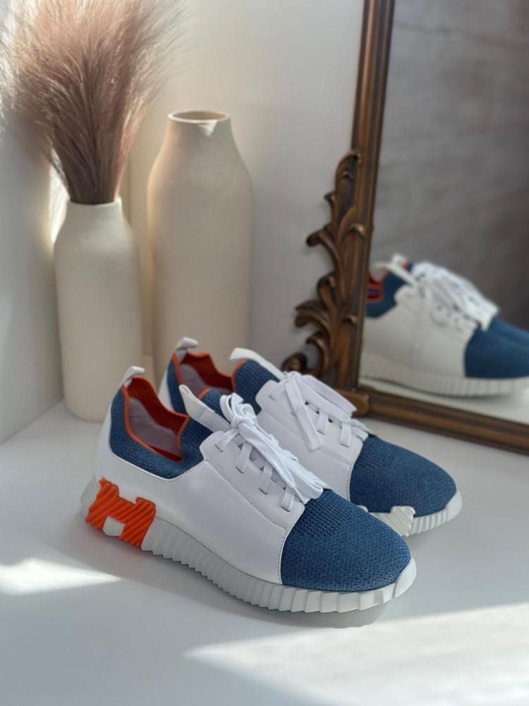 Hermes Bouncing Men's Sneakers, Blue and White - E-SEVEN STORE