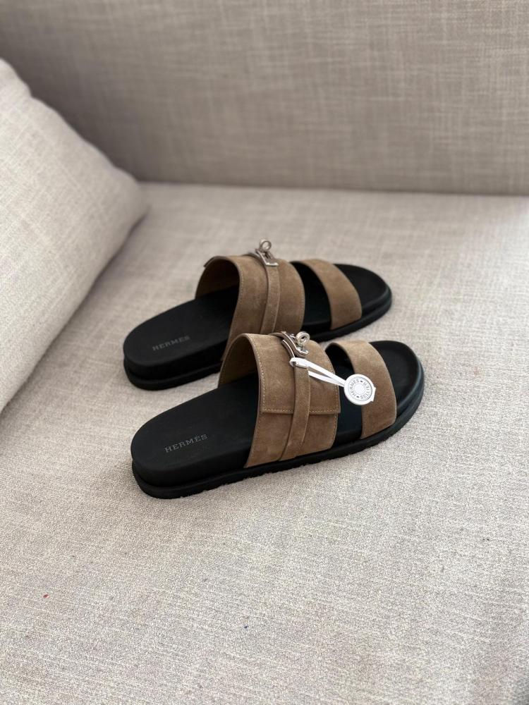 Hermes Jackson Men's Sandal, Brown Wood, Black Sole - E-SEVEN STORE