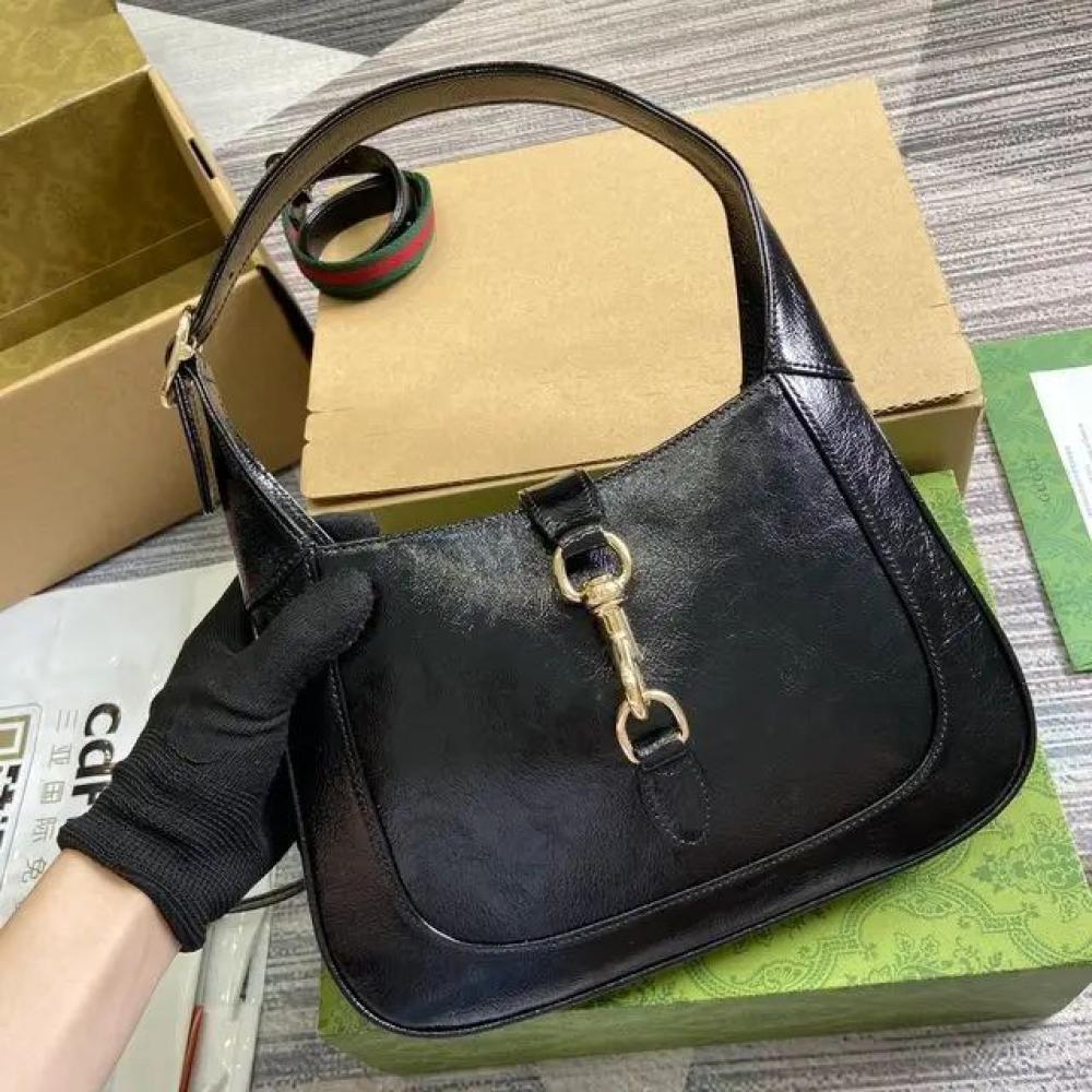 【ジャッキー】 Gucci Jackie Women's Leather Bag, Black Luxury Leather - E