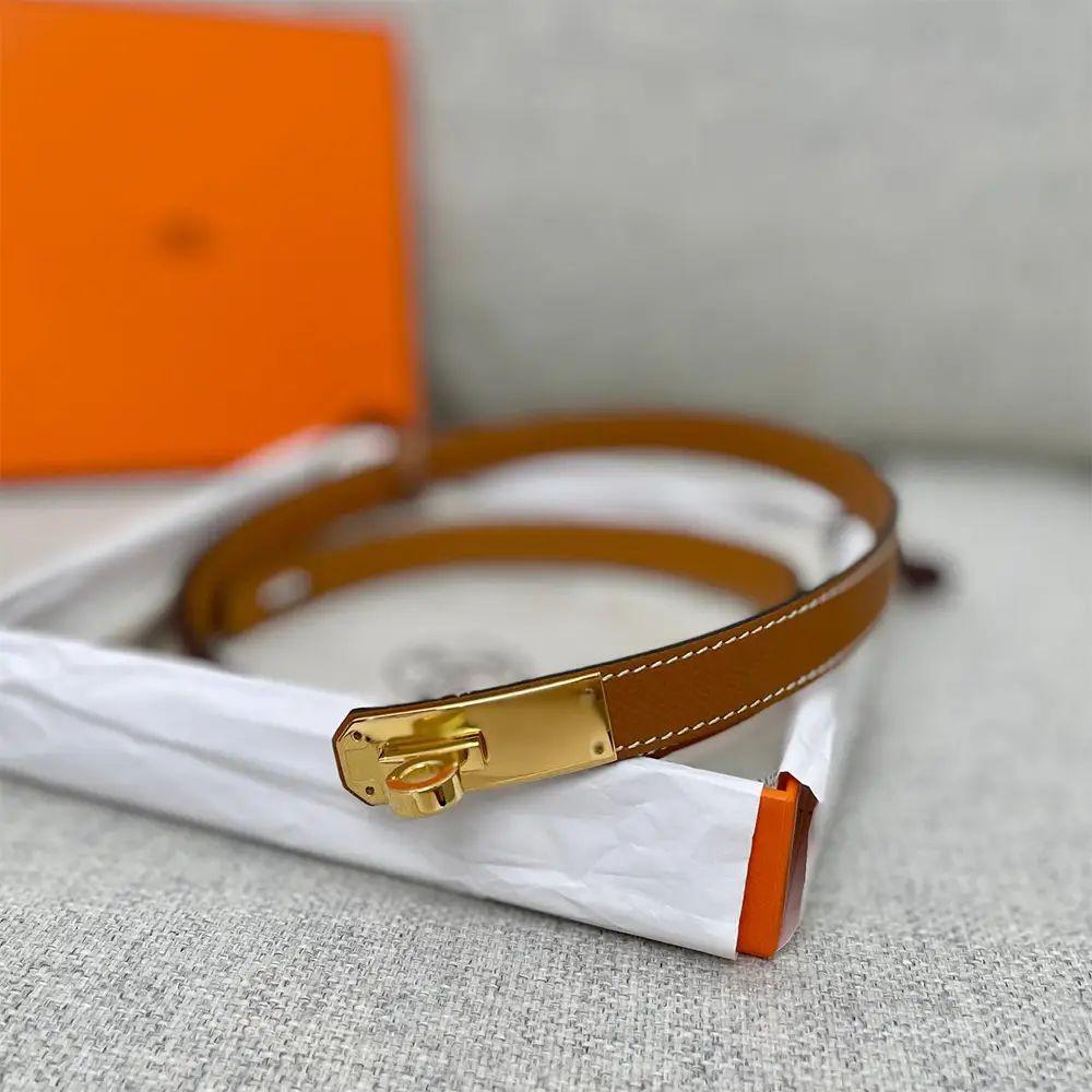 Hermes Women's Slim Belt, Elegant Leather, Honey Color
