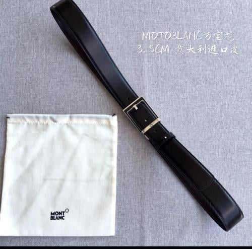 Montblanc Men's Black Belt with Silver Buckle - E-SEVEN STORE