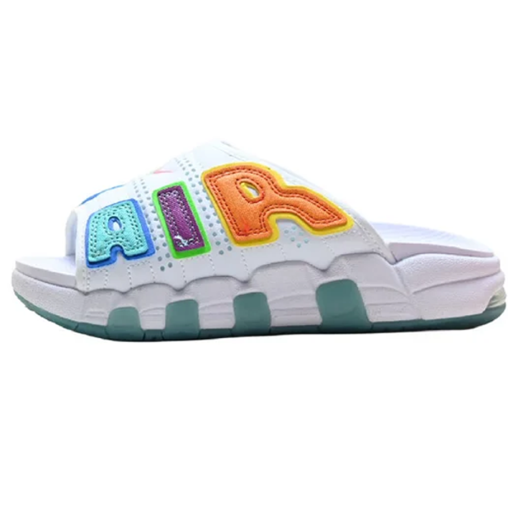 Nike Air More Uptempo White Club Slides with Bright Color Logo E