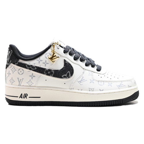Louis Vuitton x Nike Air Force 1 White with Denim Sneakers - E
