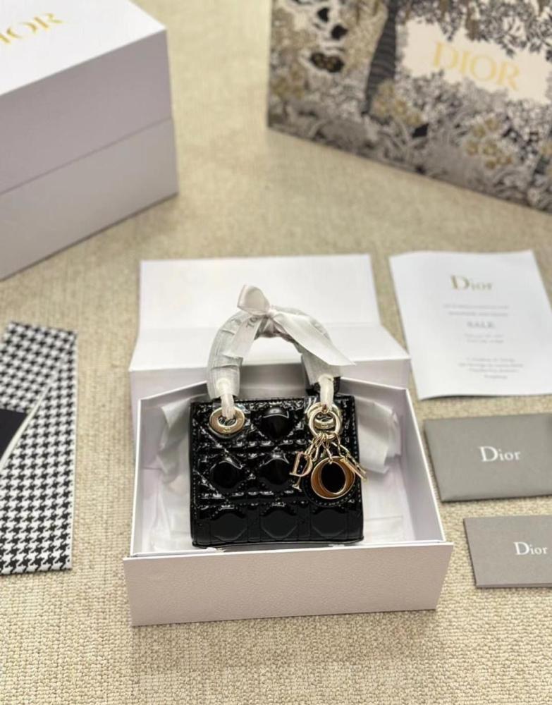 Mini Lady Dior 13cm Bag in Glossy Black