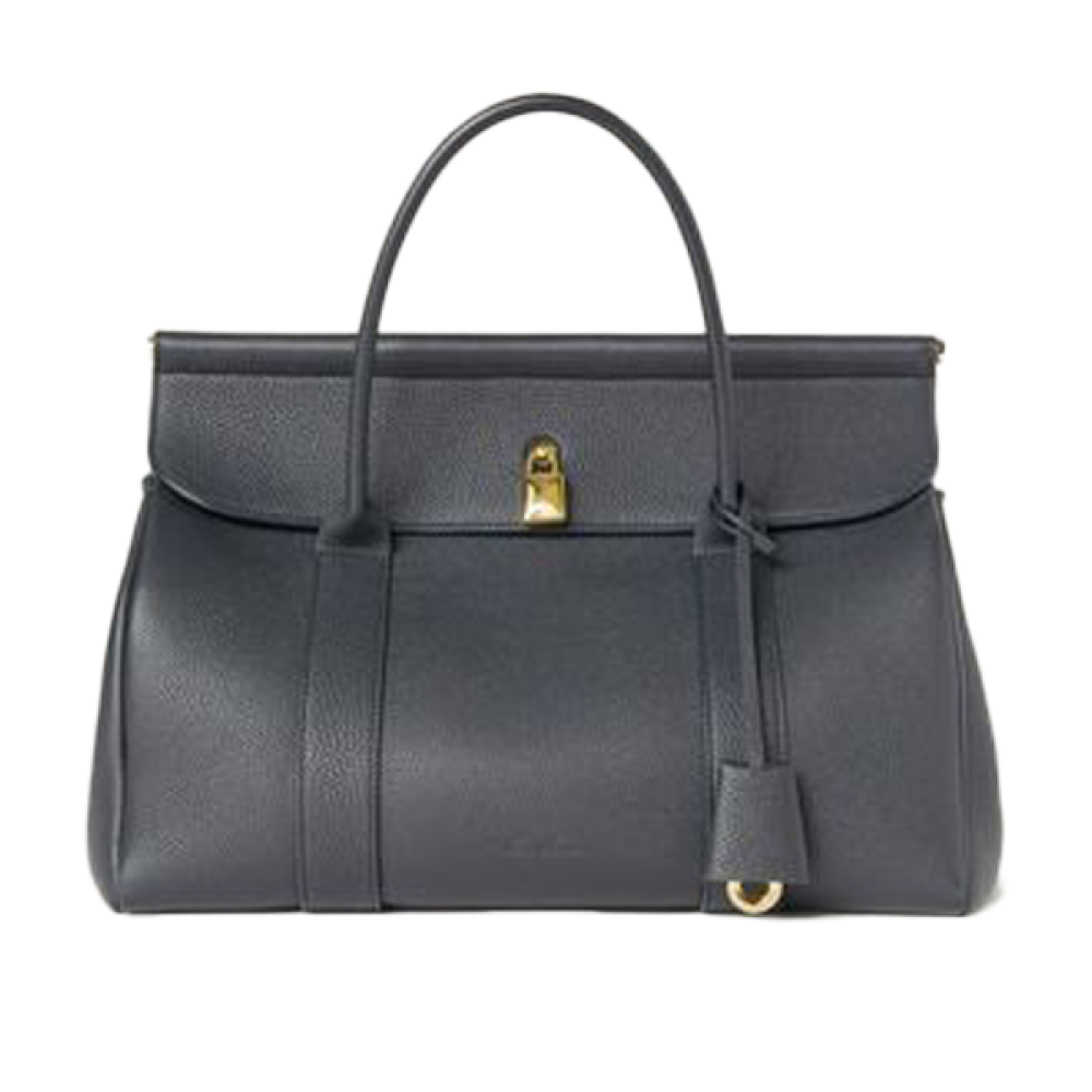 Loro Piana Loom handbag in black with top handles, 25 cm