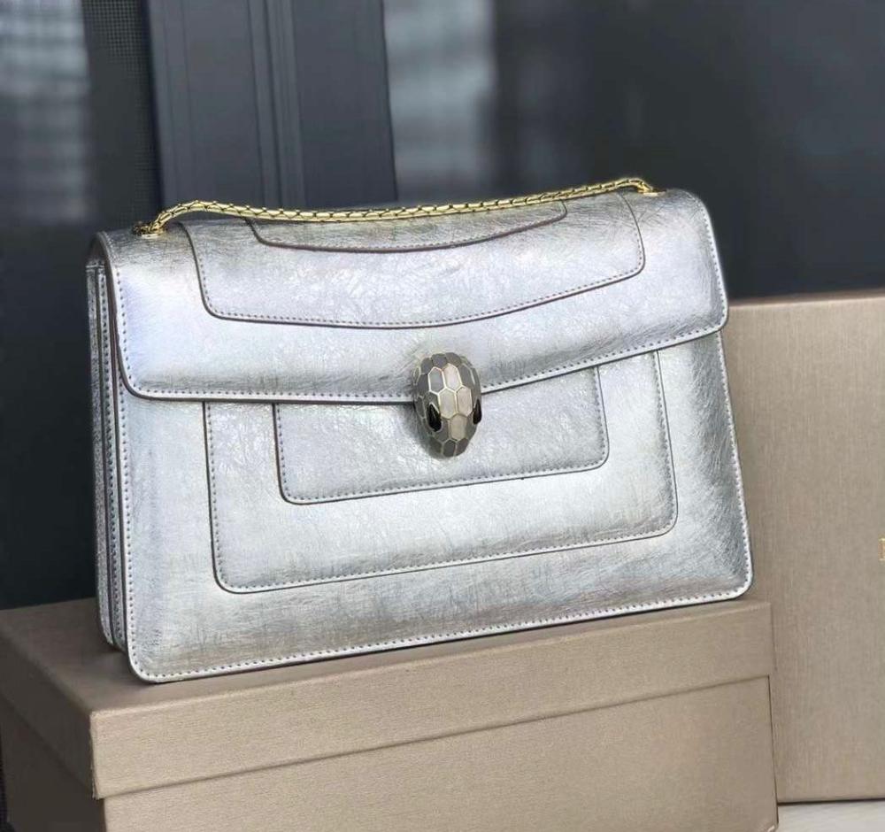 Bulgari elegant metallic silver chain shoulder bag