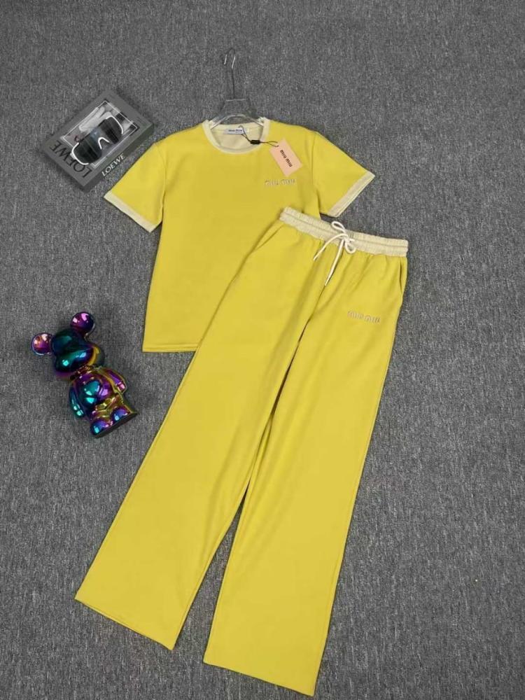 Miumiu Women's Daily Pajamas Pants and T-Shirt in Yellow