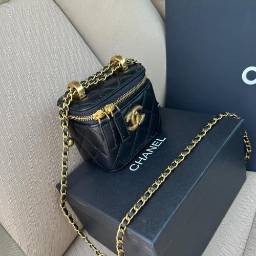 Chanel Mini Vanity Box Shoulder Bag in Black and Gold - E-SEVEN STORE