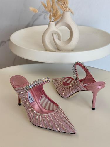 Jimmy Choo Open Toe Studded High Heel Pumps in Pink - E-SEVEN STORE
