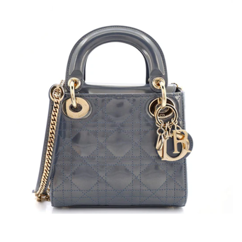 Lady Dior 17cm Small Leather Bag in Shiny Grey | ESEVEN STORE