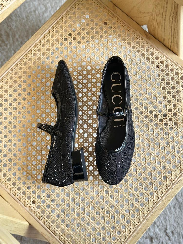 Gucci Black Mesh Rhinestone Mid-Heel Pumps