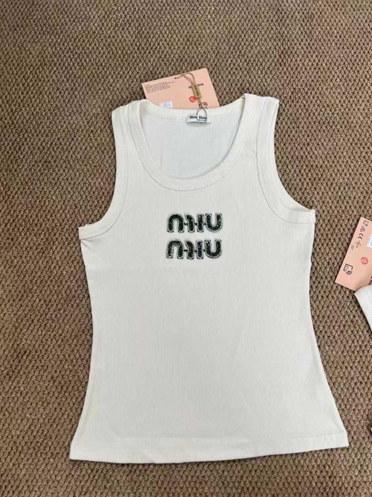 Louis Vuitton Women's Sleeveless White T-Shirt with Black Logo Embroidered