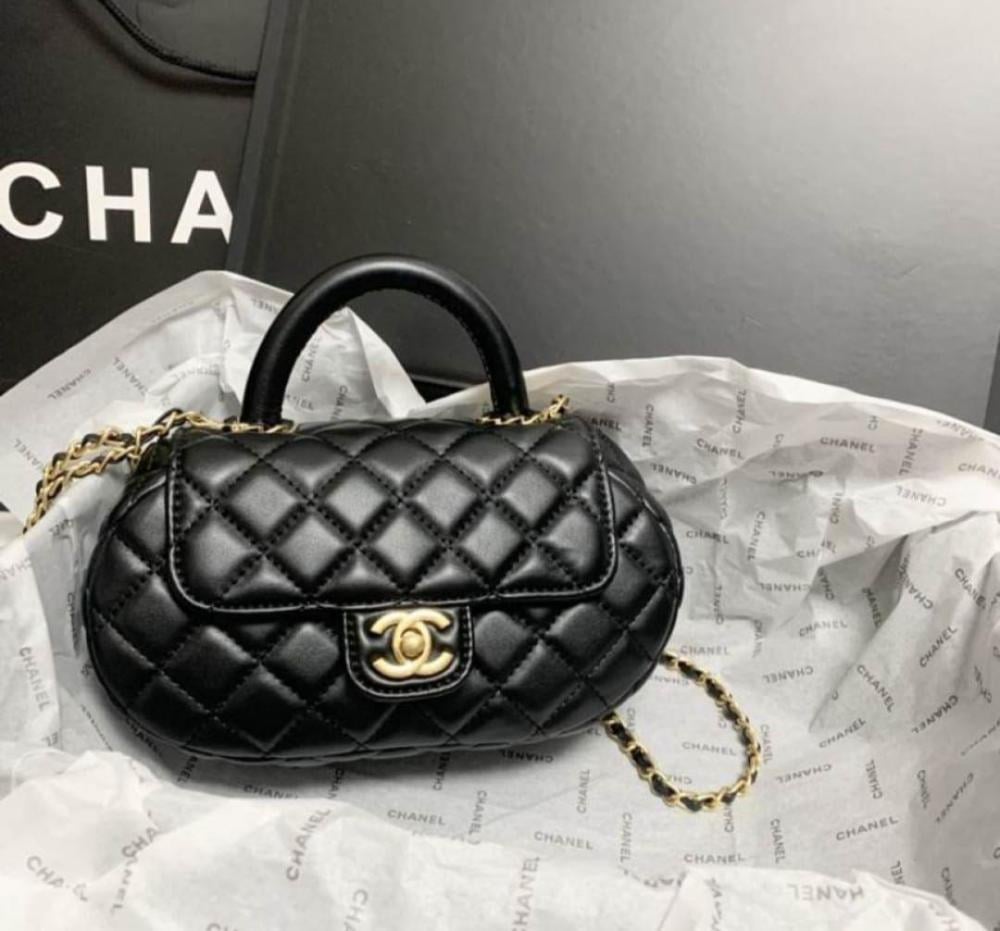 Chanel 24C Women's Black Leather Bag with Chain Holder