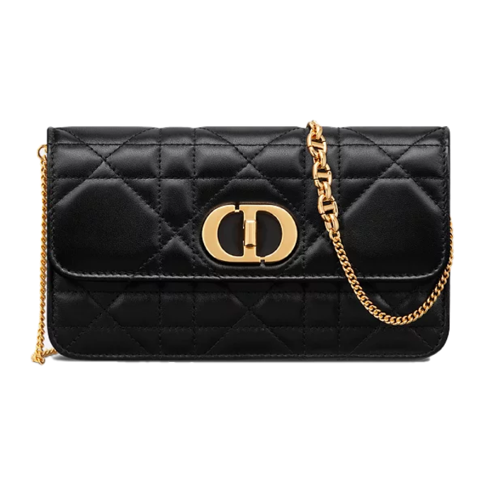 Dior Miss Caro Black Gold Luxury Women's Pouch with Chain