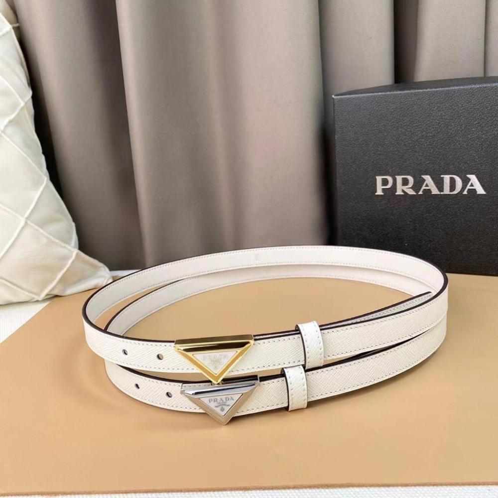 Prada Women’s Belt Prada Belt Women's Slim Belt in White Leather with Gold