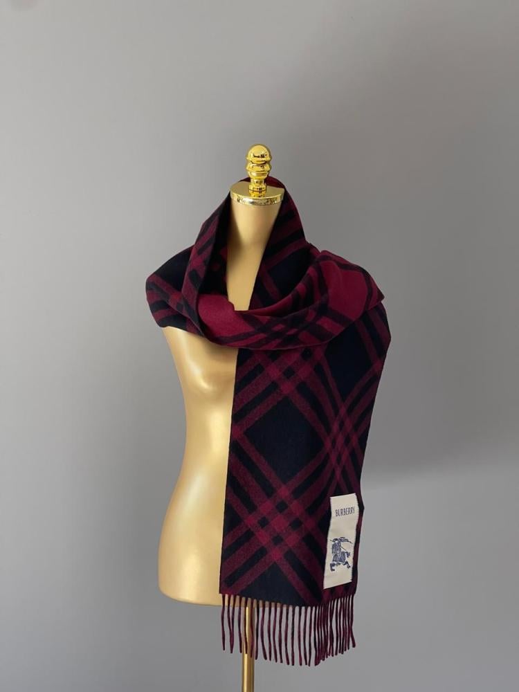 Burberry Women's Classic Plaid Winter Shawl, Black Burgundy