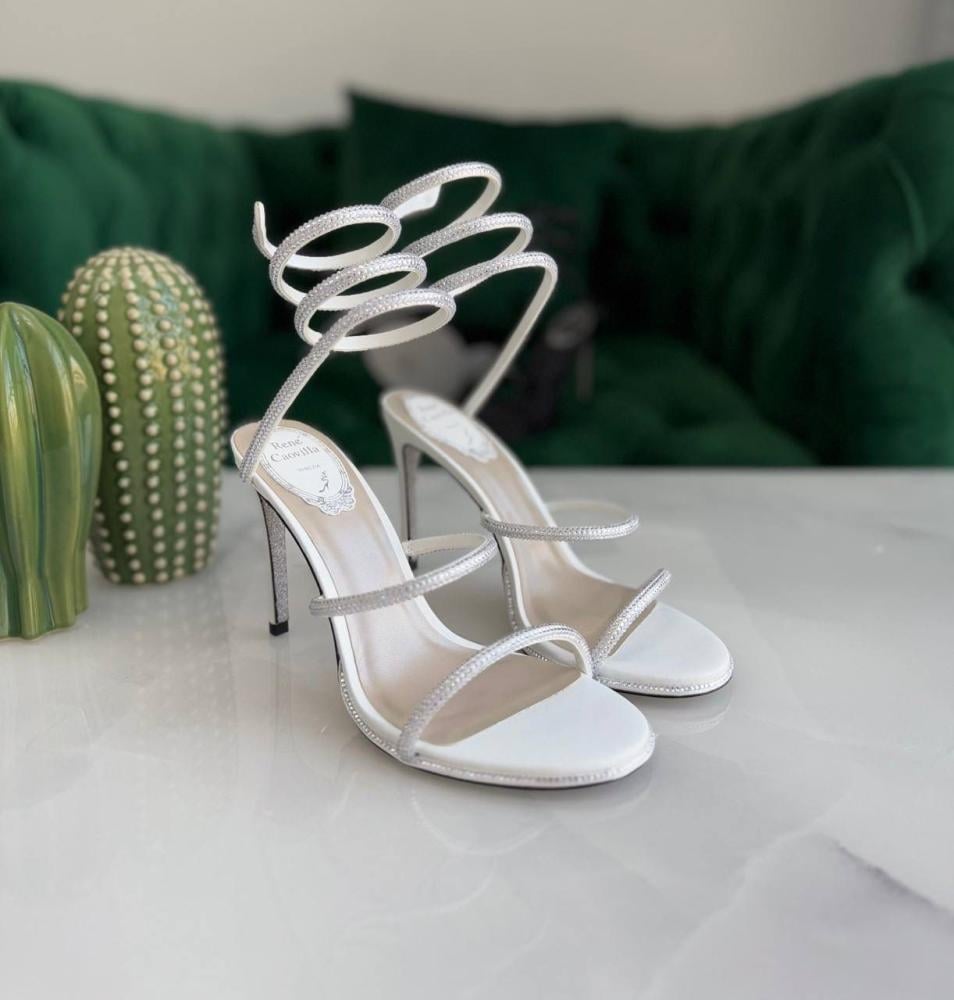 Rene Caovilla Women's White High Heel Sandal - E-SEVEN STORE