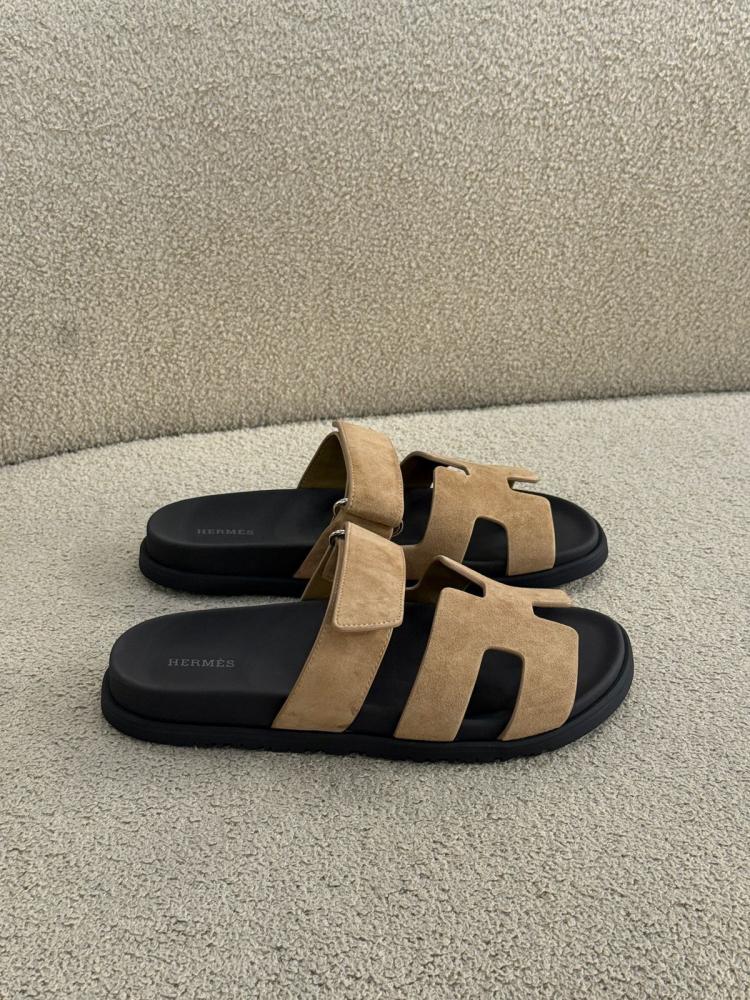 Hermes Shayber Men's Open Toe Suede Sandal in Beige
