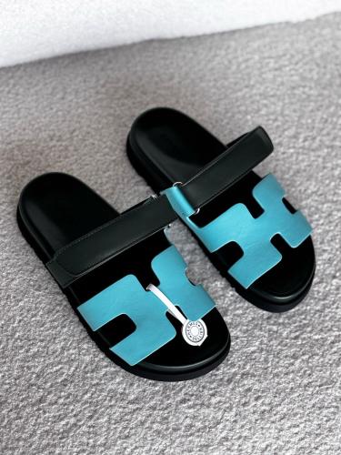 Hermes Shaper Women's Open Sandal Flat Slipper Blue and Black - E