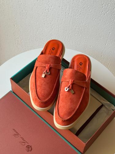 Loro Piana women's closed-toe slippers in orange suede | ESEVEN STORE