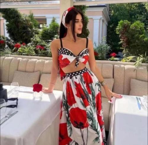 Dolce & Gabbana skirt and crop top set with elegant red rose