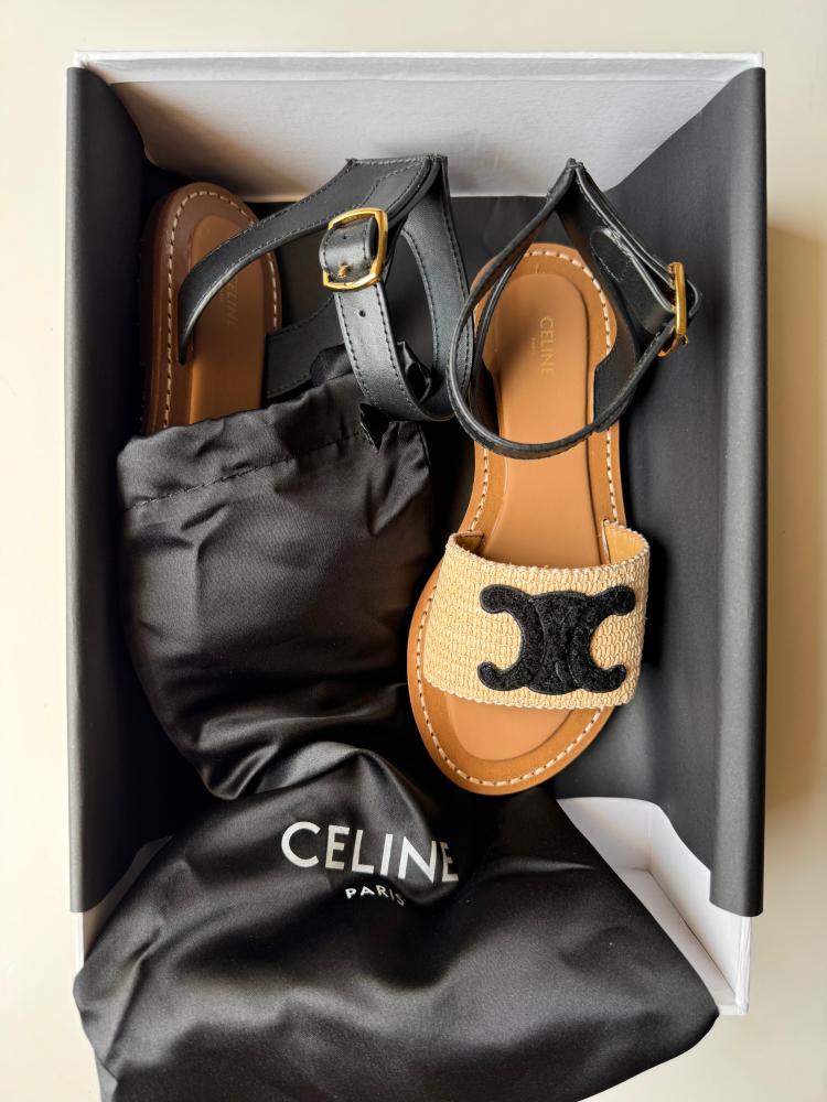 Celine flat sandal in beige and black for women - E-SEVEN STORE