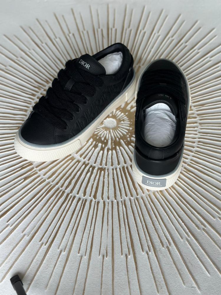 Dior Men's B33 Flat Sneakers in Black Leather with Oblique