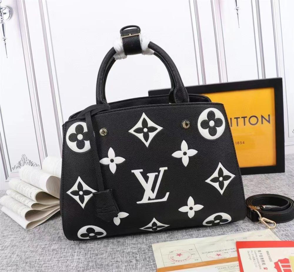 BLACK Louis Vuitton Montaigne Women's Luxury Handbag in Black with