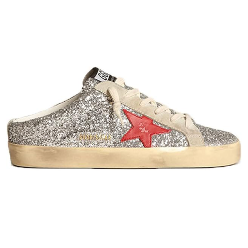 Sabot Golden Goose Superstar Glitter Silver with Red - E