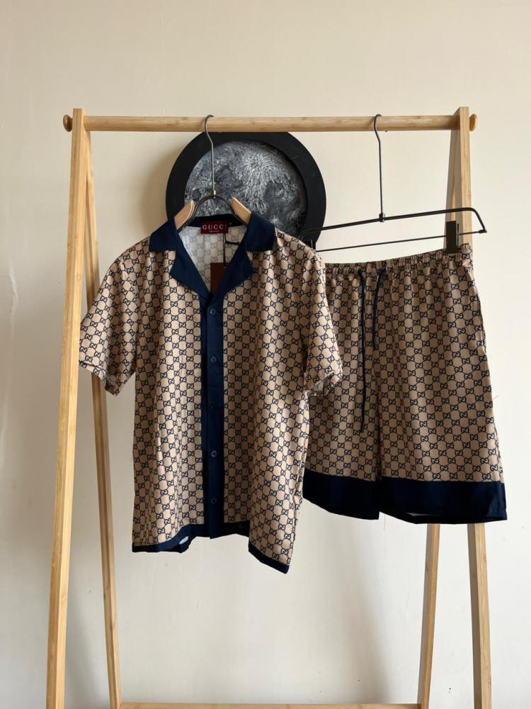 Gucci brown and black GG print shorts and shirt set
