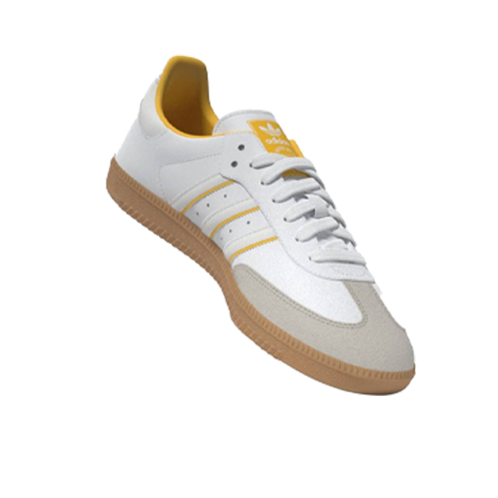 Adidas Samba Unisex Shoes in White with Yellow Stripes - E