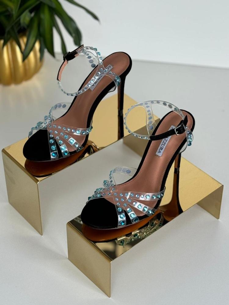 Aquazzura Tequila Plaxie Women's Sandal with Green Rhinestones E